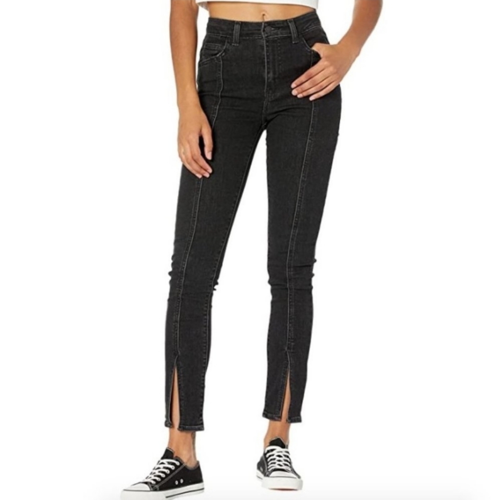 Levi's Charcoal Split Hem High Waisted Slim Straight Jeans 26